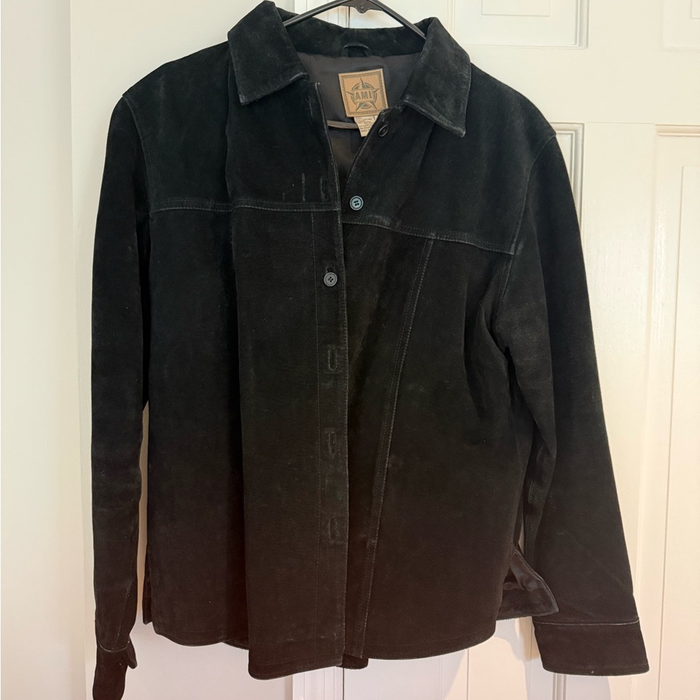 Ami Black Leather Label Detail Jacket